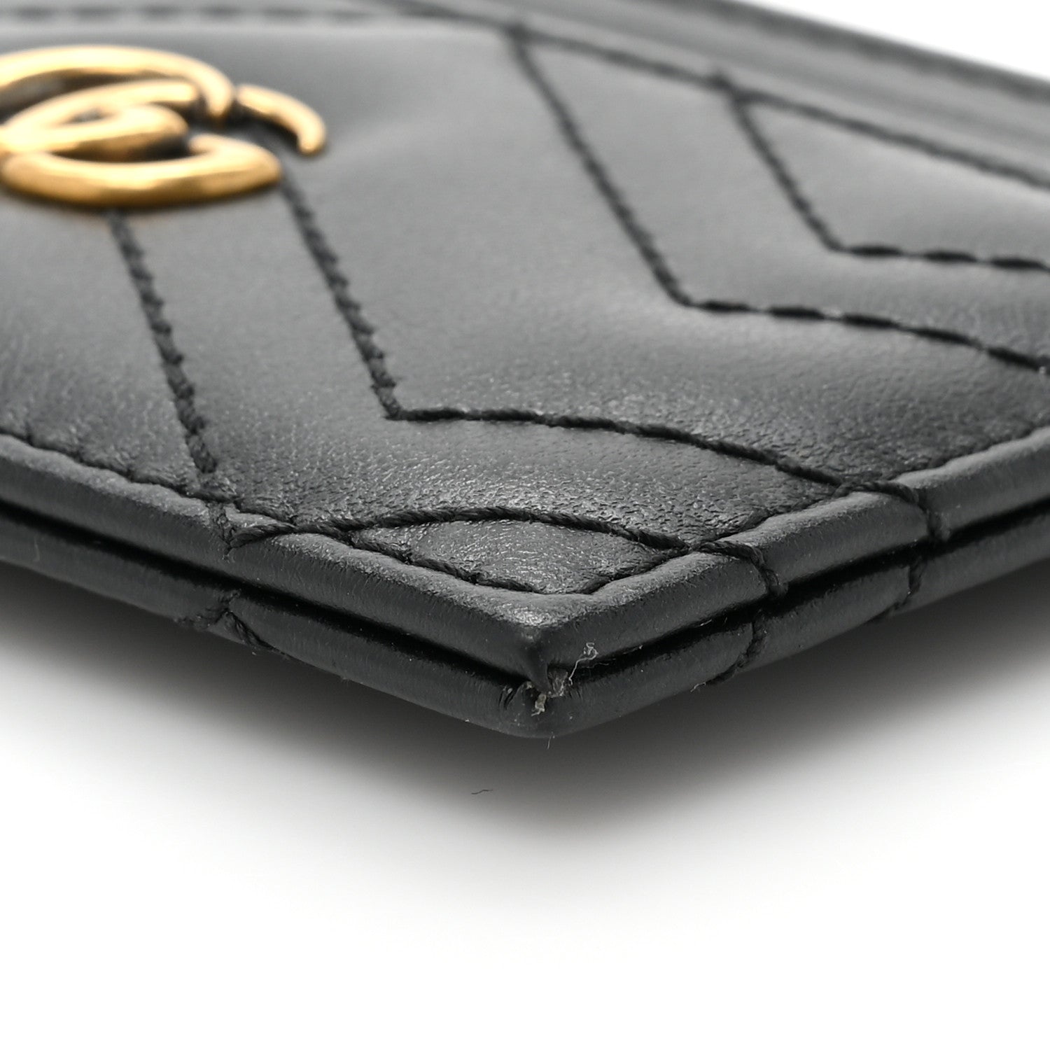 Gucci Calfskin Matelasse Chevron GG Marmont Key Case Card Holder Black 7 of 9