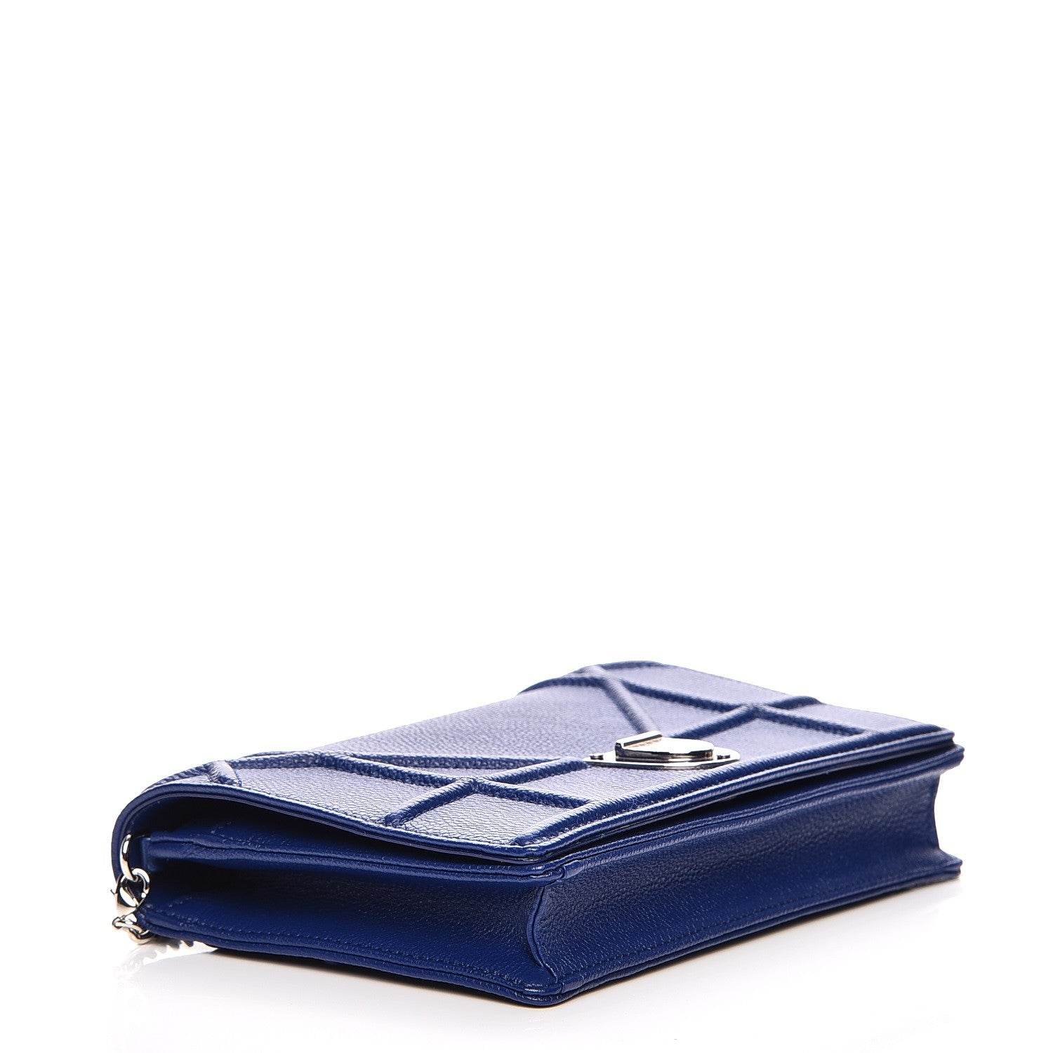 Christian Dior Grained Calfskin Diorama Wallet on Chain Pouch Blue 4 of 7