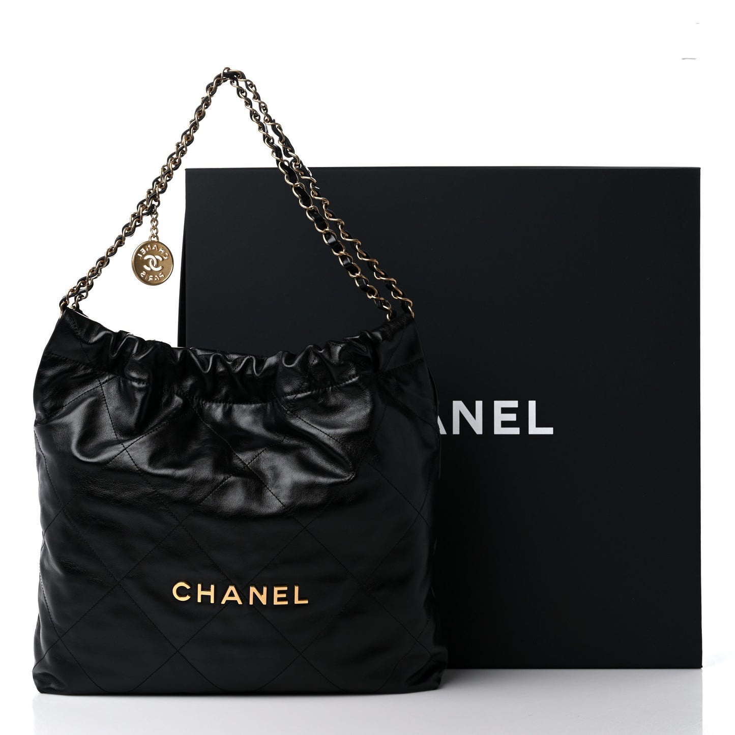Shiny Calfskin Quilted Chanel 22 Black