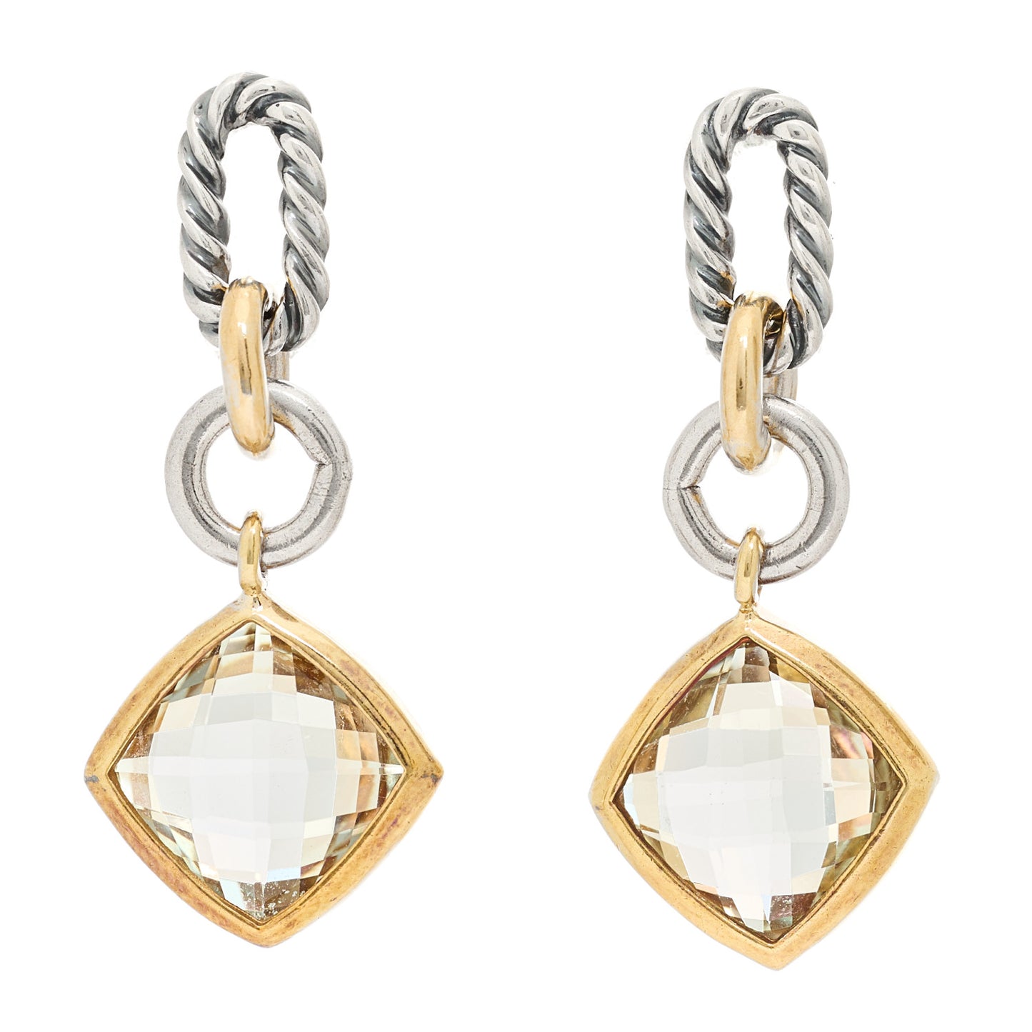Sterling Silver 18K Yellow Gold Prasiolite Drop Earrings