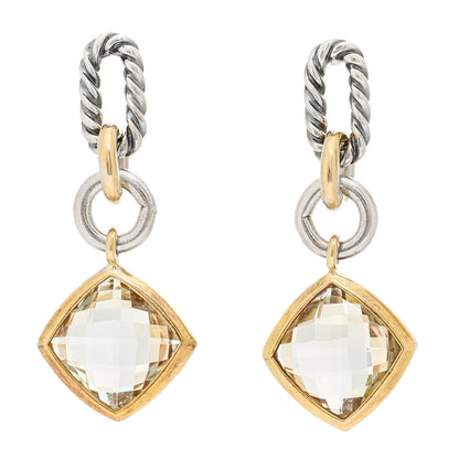 David Yurman Sterling Silver 18K Yellow Gold Prasiolite Drop Earrings 2 of 4