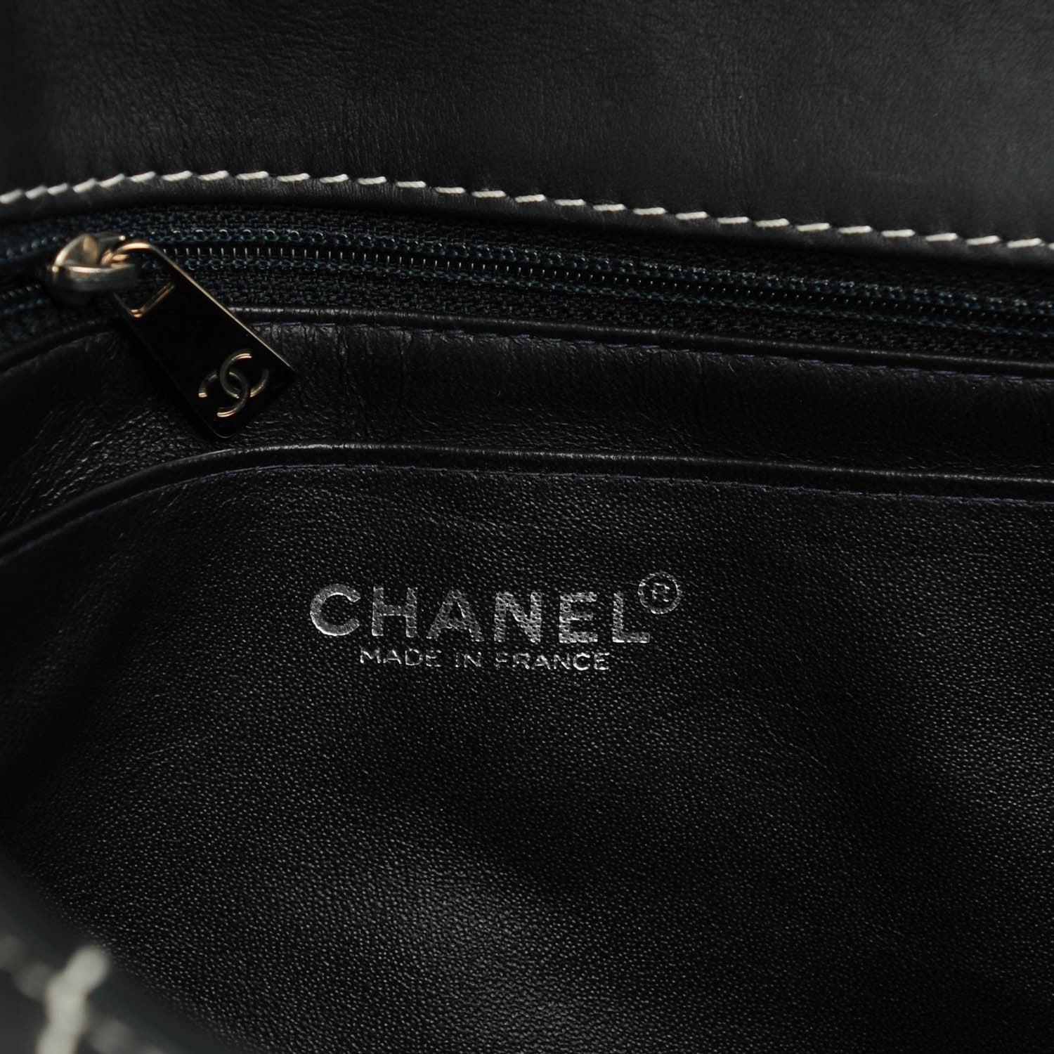 Chanel Calfskin Contrast Stitched Medium Single Flap Navy Blue 7 of 8
