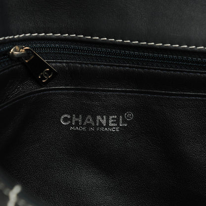 Chanel Calfskin Contrast Stitched Medium Single Flap Navy Blue 7 of 8