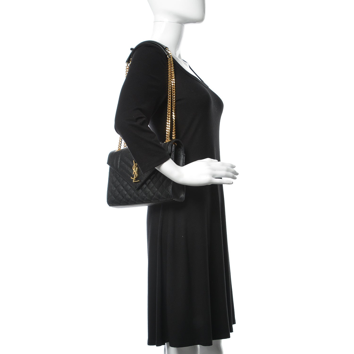 Saint Laurent Grain De Poudre Textured Mixed Matelasse Triquilt Medium Monogram Satchel Black 2 of 9
