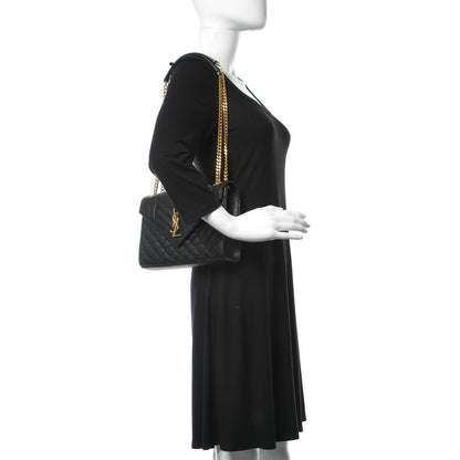 Saint Laurent Grain De Poudre Textured Mixed Matelasse Triquilt Medium Monogram Satchel Black 2 of 9