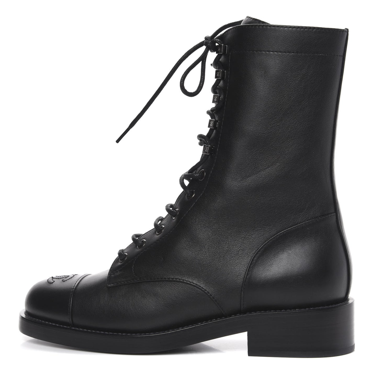 Calfskin Cap Toe Combat Boots 39 Black