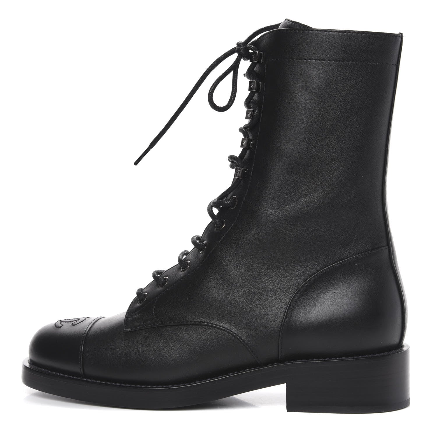 Chanel Calfskin Cap Toe Combat Boots 39 Black 1 of 7