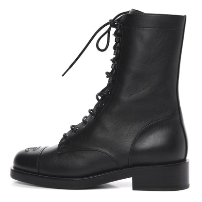 Chanel Calfskin Cap Toe Combat Boots 39 Black 1 of 7