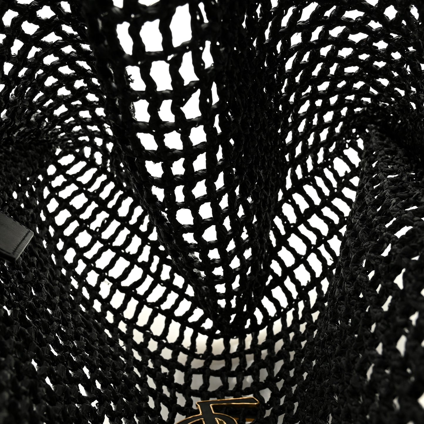 Raffia Calfskin Oxalis Shoulder Bag Black