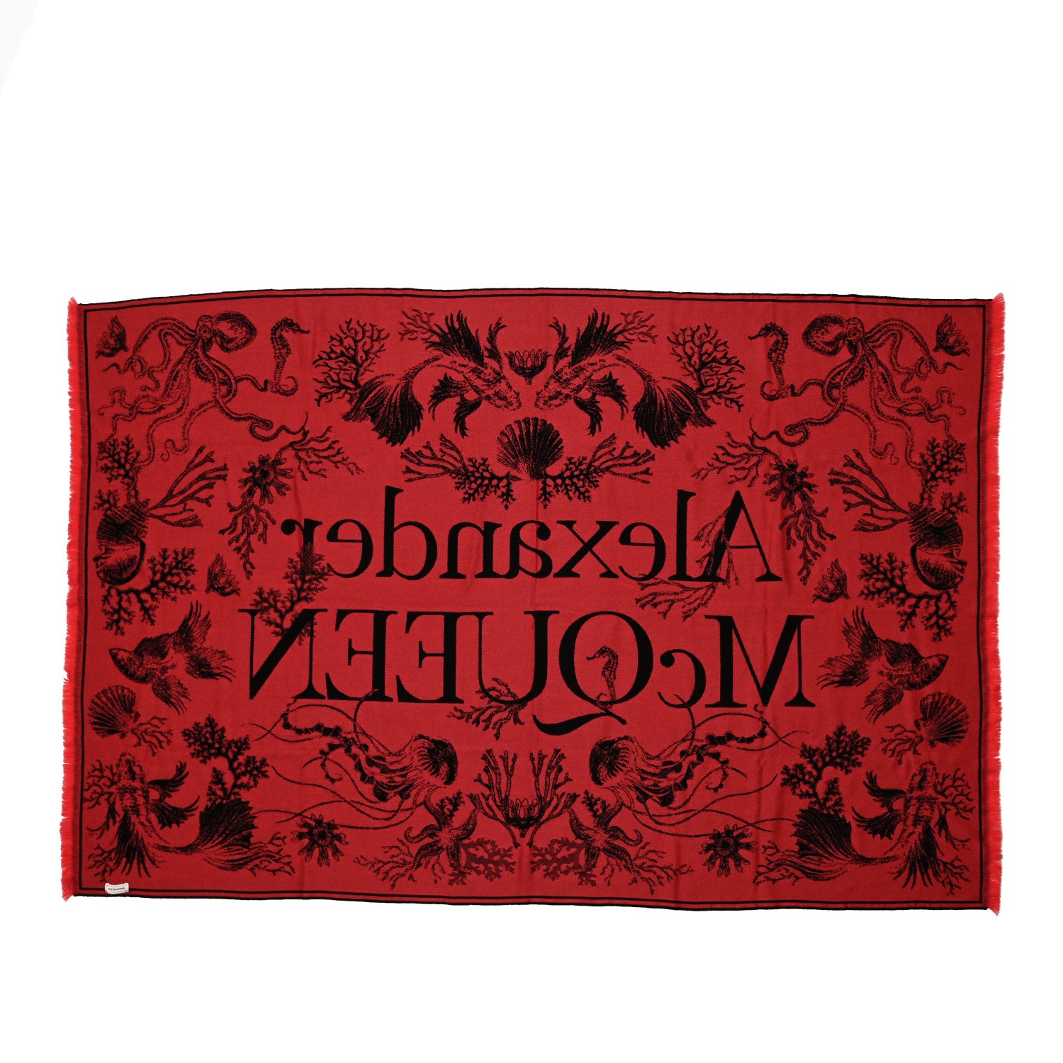 Alexander McQueen Wool Logo Scarf Black Coral 2 of 5