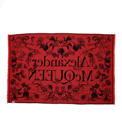 Alexander McQueen Wool Logo Scarf Black Coral 2 of 5