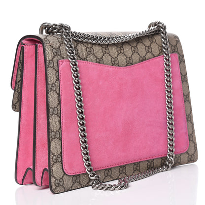 Gucci GG Supreme Monogram Suede Pierced Heart Embroidered Medium Dionysus Shoulder Bag Beige Ebony Pink Tropical Flower 3 of 19