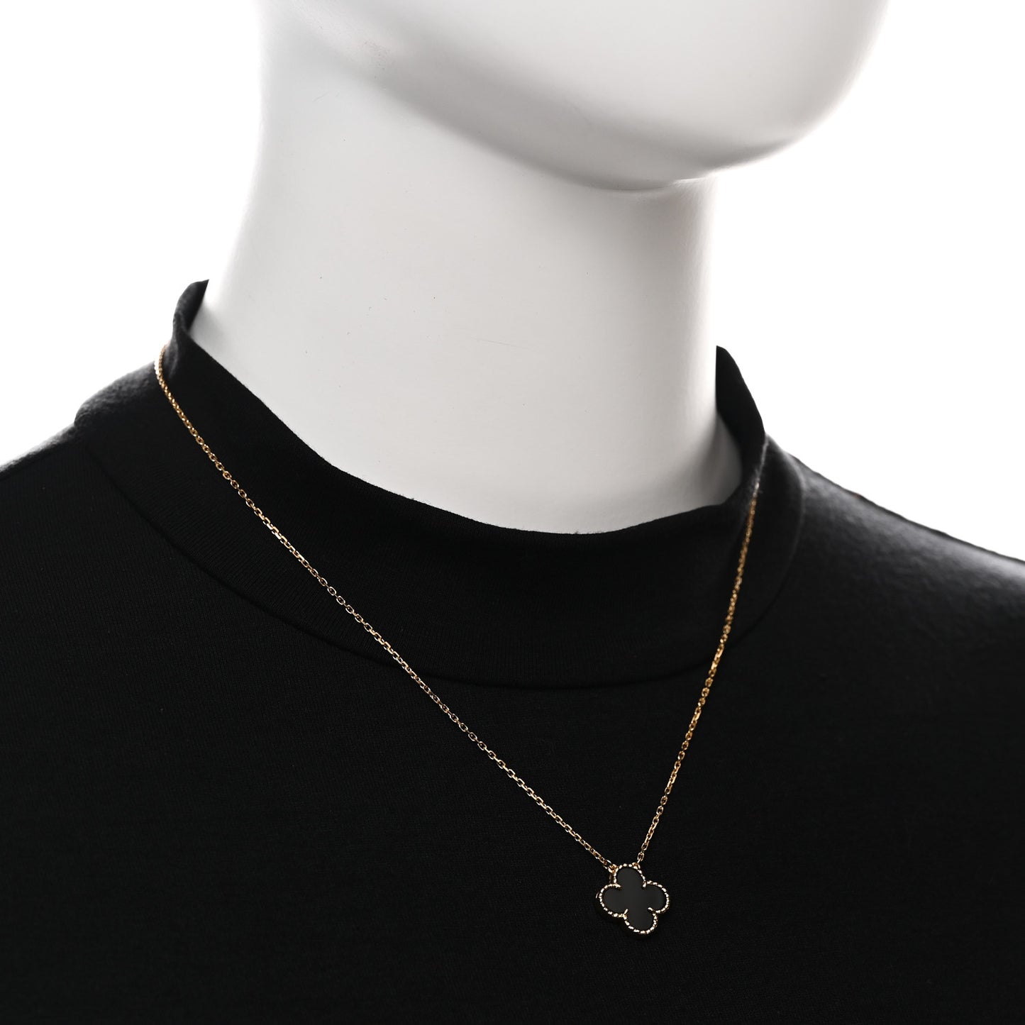 18K Yellow Gold Black Onyx Vintage Alhambra Pendant Necklace