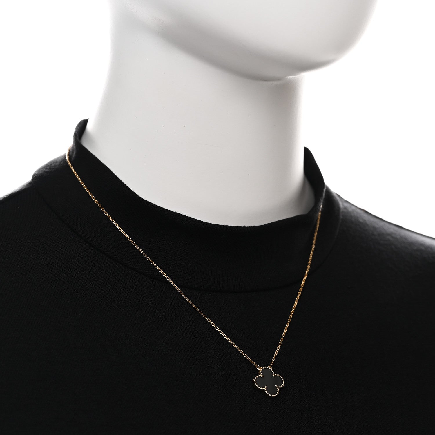 Van Cleef & Arpels 18K Yellow Gold Black Onyx Vintage Alhambra Pendant Necklace 2 of 6