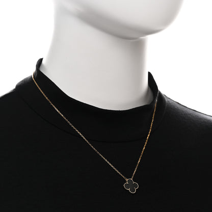 Van Cleef & Arpels 18K Yellow Gold Black Onyx Vintage Alhambra Pendant Necklace 2 of 6