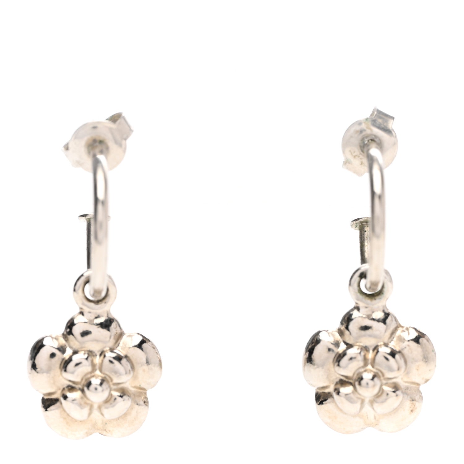 Chanel CC Camellia Drop Earrings Silver 1 of 3
