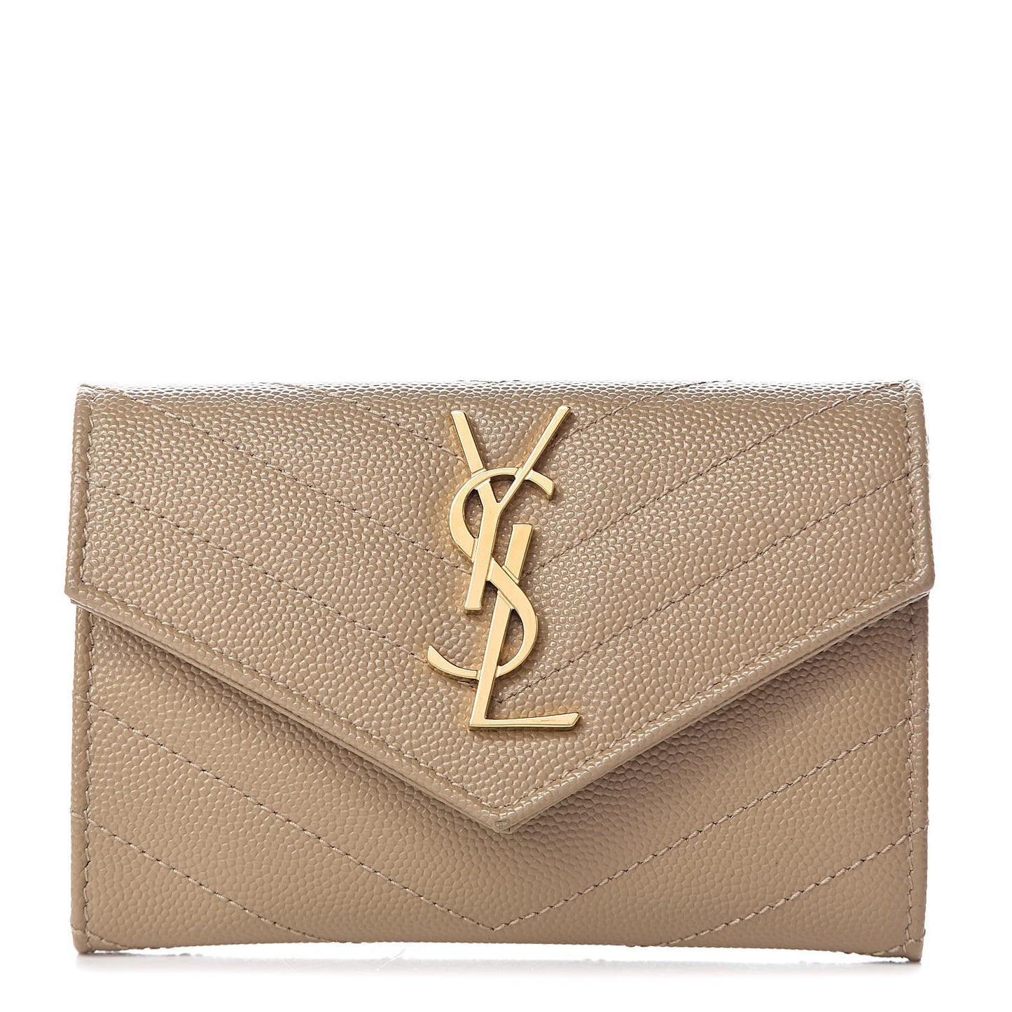 Grain De Poudre Matelasse Chevron Small Monogram Envelope Wallet Dark Latte