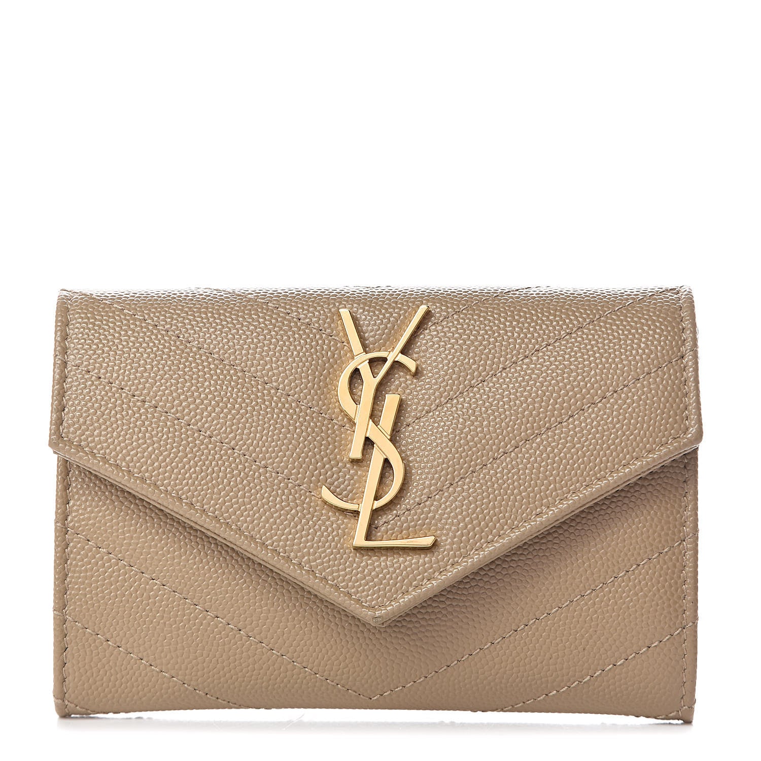 Saint Laurent Grain De Poudre Matelasse Chevron Small Monogram Envelope Wallet Dark Latte 1 of 7