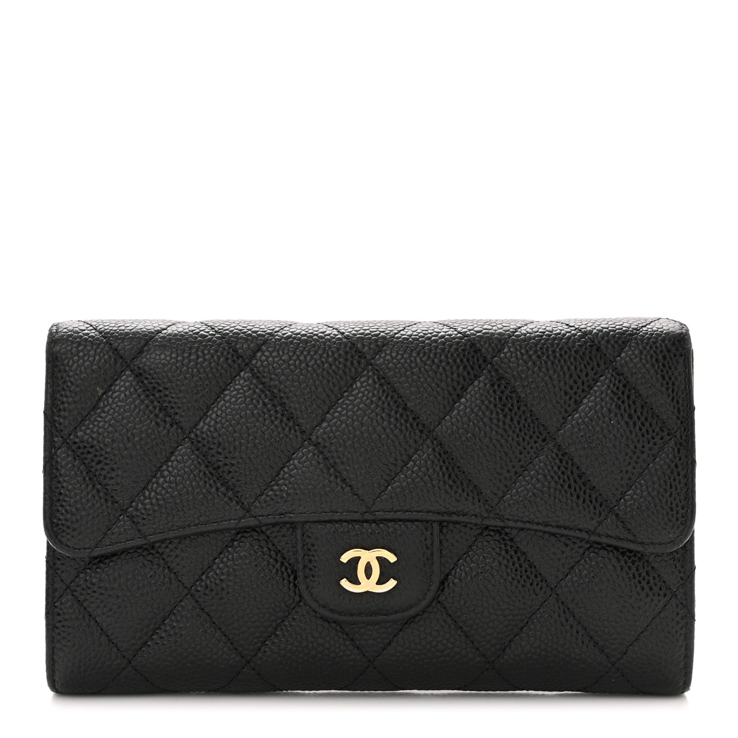 Caviar Quilted Large Flap Wallet Black