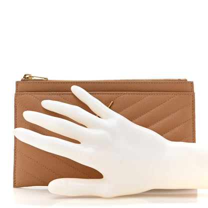 Saint Laurent Grain De Poudre Matelasse Chevron Monogram Fragments Zippered Card Case Dune 2 of 9