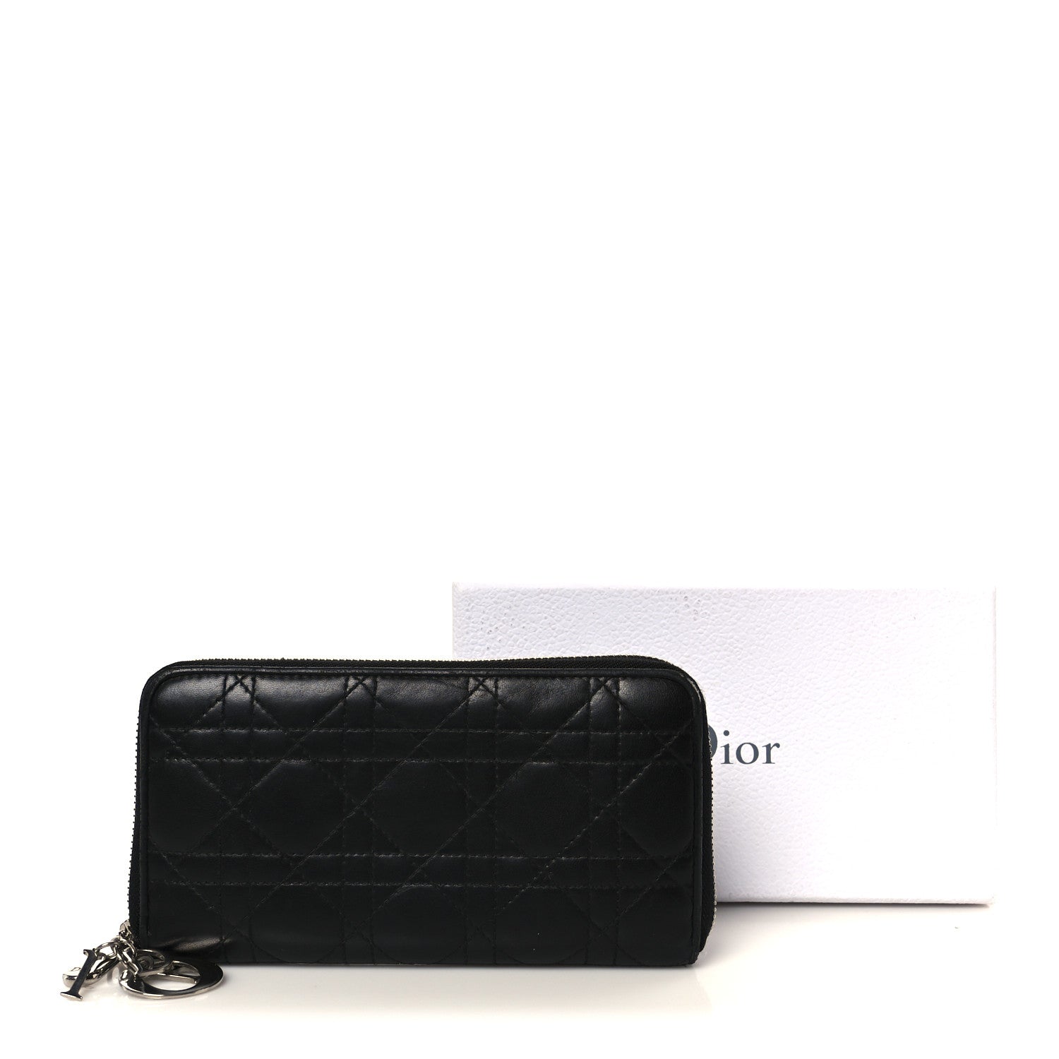 Christian Dior Lambskin Cannage Lady Dior Zip Wallet Black 10 of 10