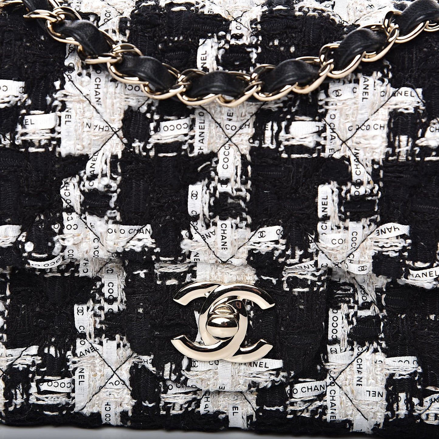 Tweed Quilted Mini Rectangular Flap Black Ecru White