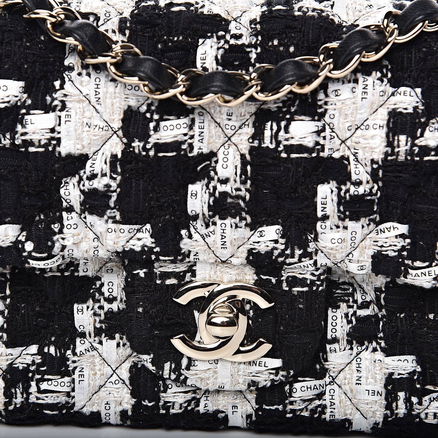 Chanel Tweed Quilted Mini Rectangular Flap Black Ecru White 8 of 12