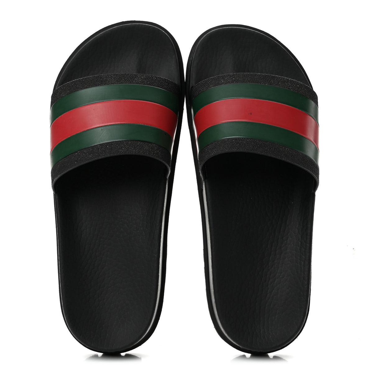 Gucci Rubber Web Mens Lug Sole Slide Sandals 6 Black Green Red 2 of 9