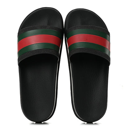 Gucci Rubber Web Mens Lug Sole Slide Sandals 6 Black Green Red 2 of 9