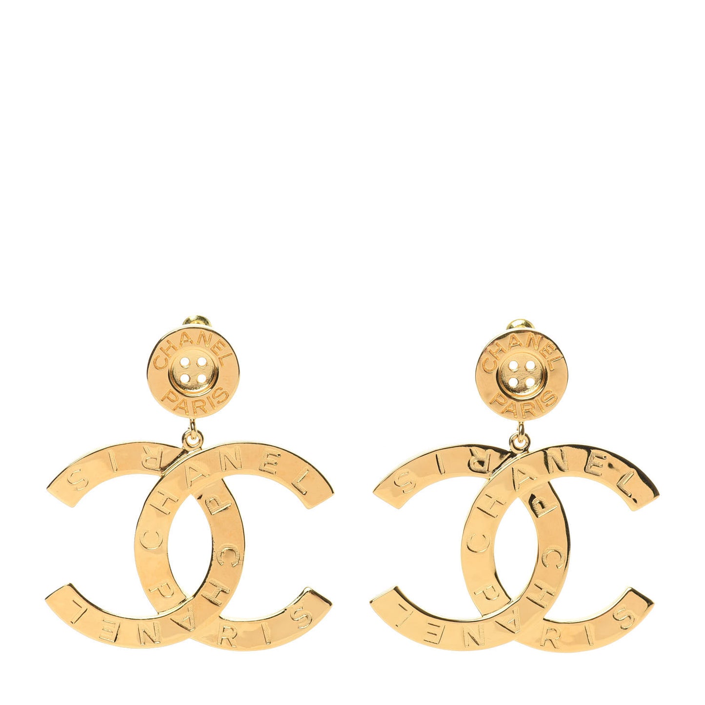 Metal Large Paris Button Earrings Gold