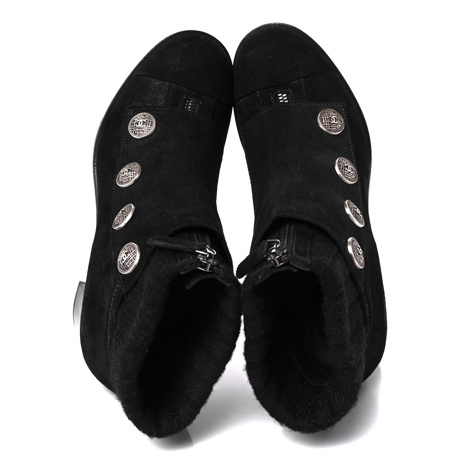 Chanel Suede Calfskin Knit Button Ankle Boots 36.5 Black 2 of 9