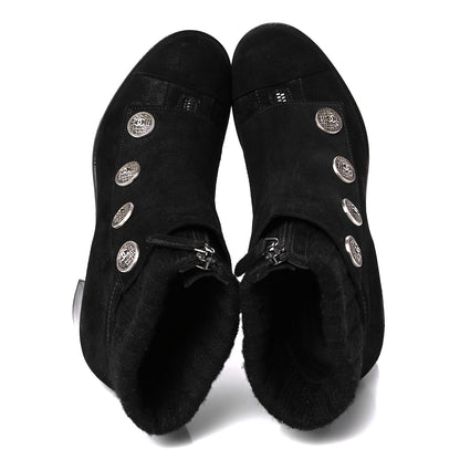 Chanel Suede Calfskin Knit Button Ankle Boots 36.5 Black 2 of 9