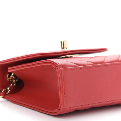Chanel Lambskin Chevron Quilted Mini Trendy CC Chain Wallet Red 8 of 9
