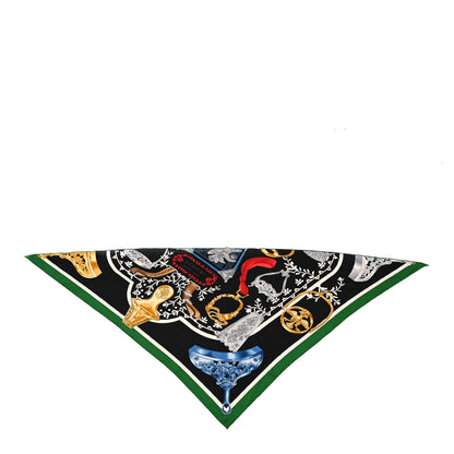 Hermes Silk Etriers Remix Application Coeur Giant Triangle Scarf Vert Black Multicolor 1 of 6