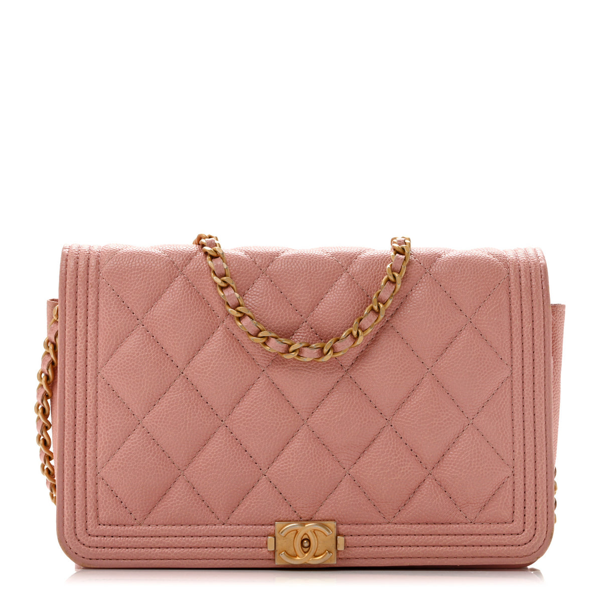 Chanel Caviar Quilted Boy Wallet On Chain WOC Pink 1 of 15