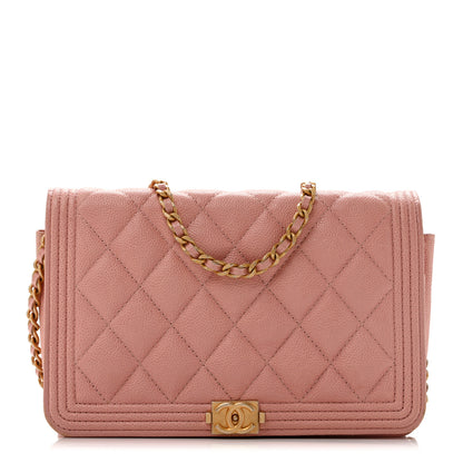 Chanel Caviar Quilted Boy Wallet On Chain WOC Pink 1 of 15