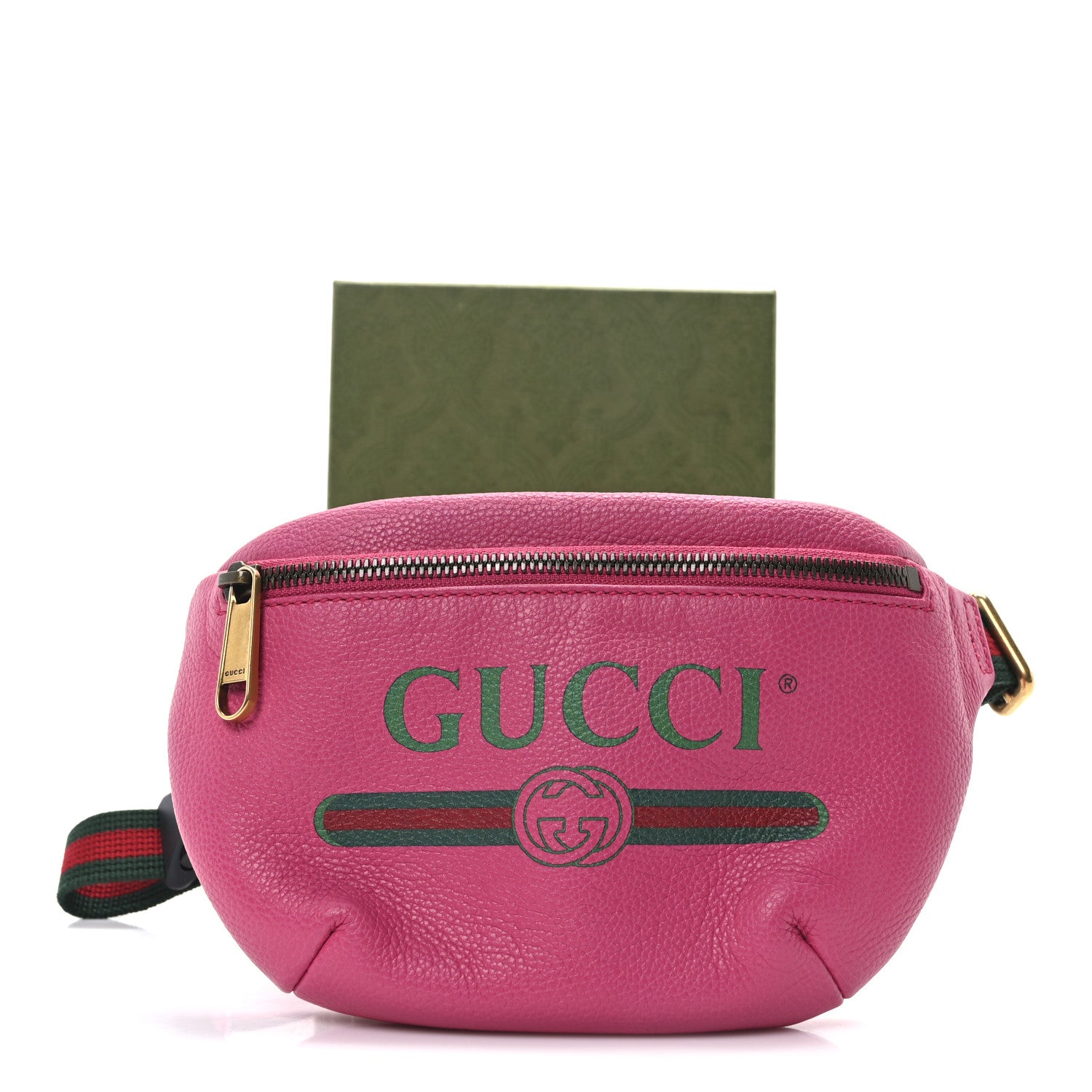 Gucci Grained Calfskin Small Logo Belt Bag Box Pink Green 11 of 11