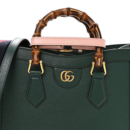 Gucci Textured Dollar Calfskin Web Diana Tote Bag Vintage Green Powder Pink 8 of 10