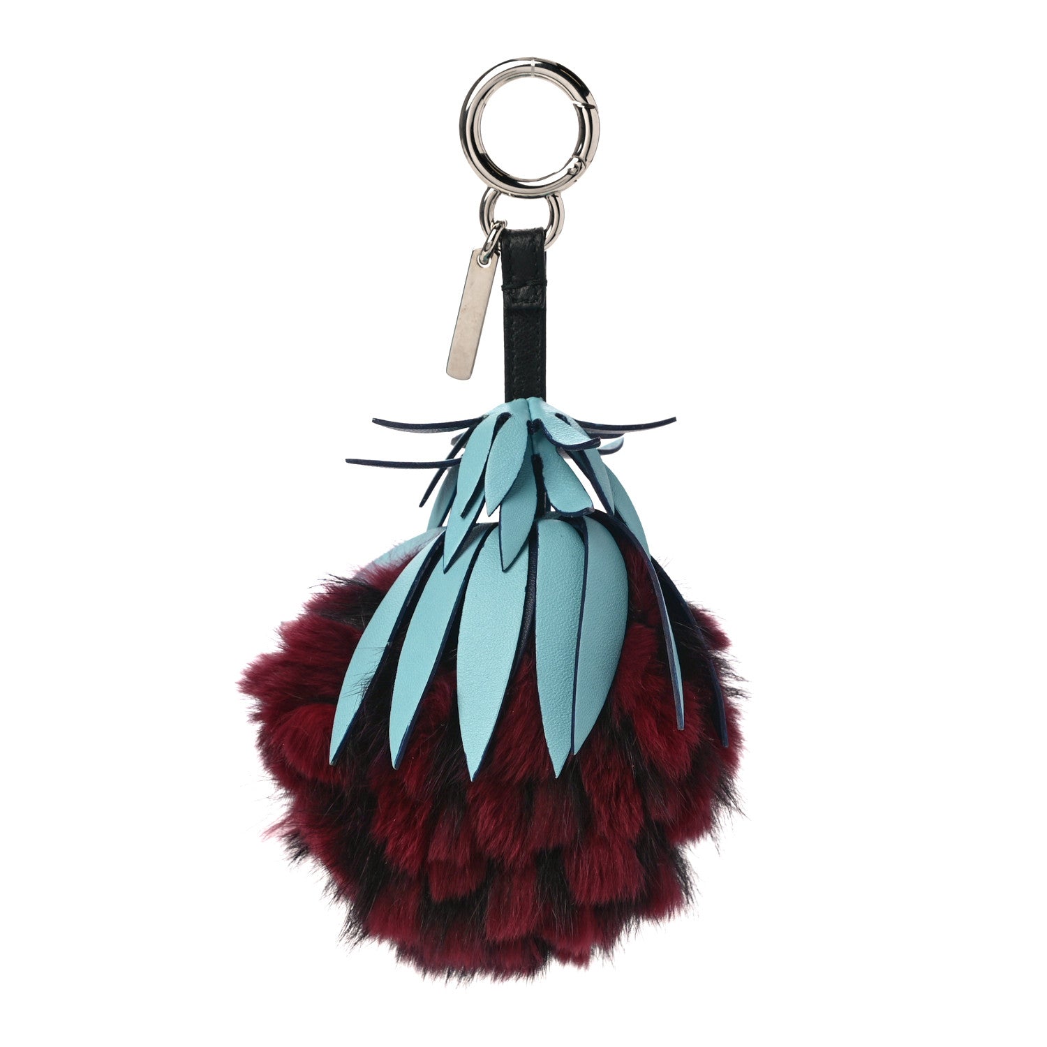 Fendi Fox Rabbit Fur Nappa Pineapple Bag Charm Bordeaux Turchese Pallido Multicolor 3 of 3