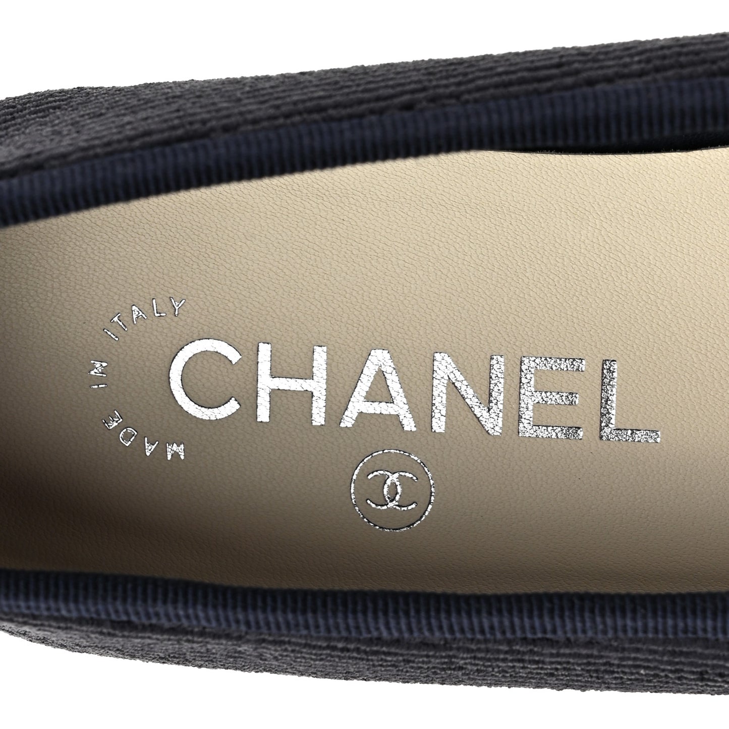 Embroidered Fabric Cap Toe CC Ballerina Flats 38 Dark Navy Blue