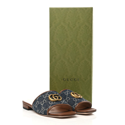 Gucci New Denim GG Monogram Miro Soft Calfskin Jolie Slide Sandals 35 Blue Tea Cuir Epilog 9 of 9