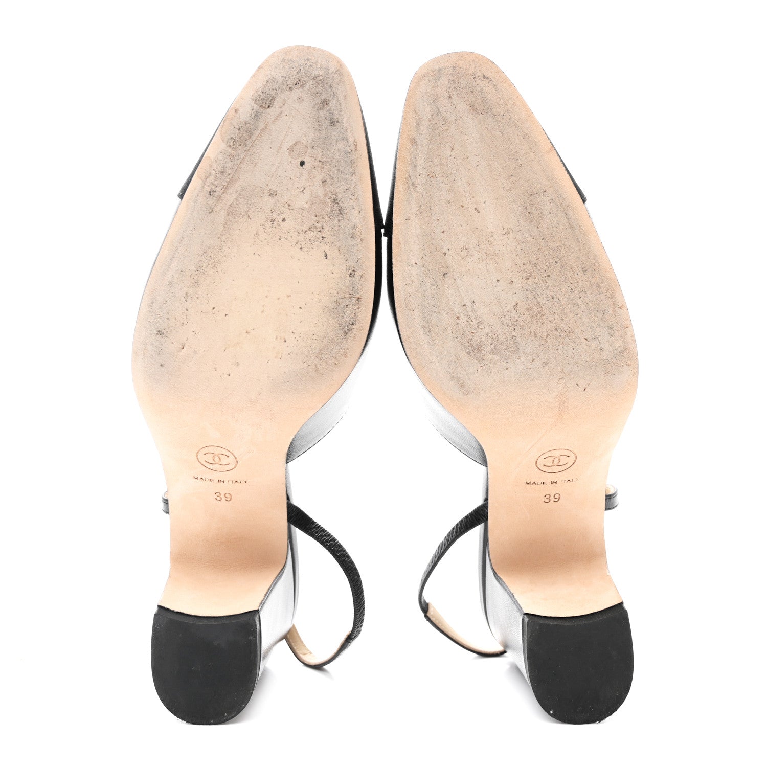 Chanel Goatskin Grosgrain Cap Toe CC Slingback Sandals 39 Black 5 of 9