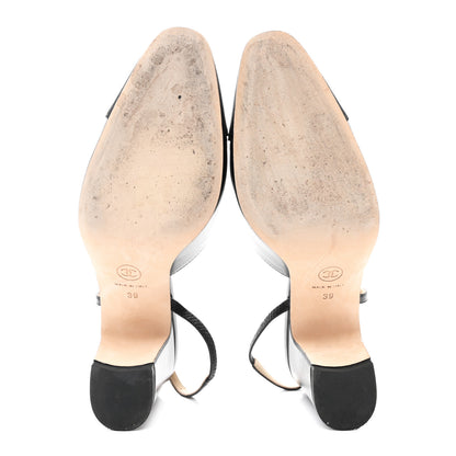 Chanel Goatskin Grosgrain Cap Toe CC Slingback Sandals 39 Black 5 of 9