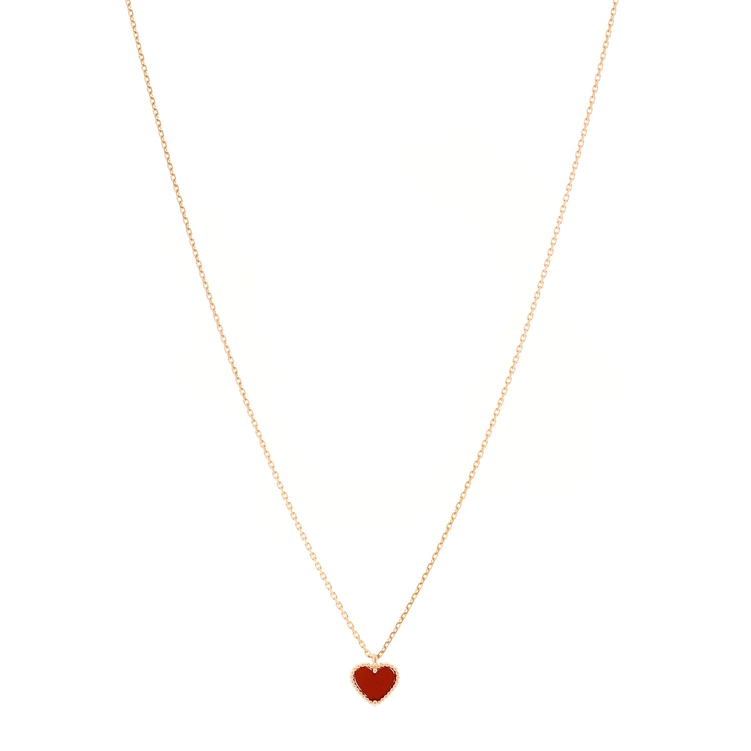 Van Cleef & Arpels 18k Rose Gold Carnelian Sweet Alhambra Heart Pendant Necklace 1 of 5