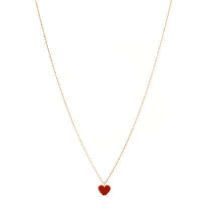 Van Cleef & Arpels 18k Rose Gold Carnelian Sweet Alhambra Heart Pendant Necklace 1 of 5