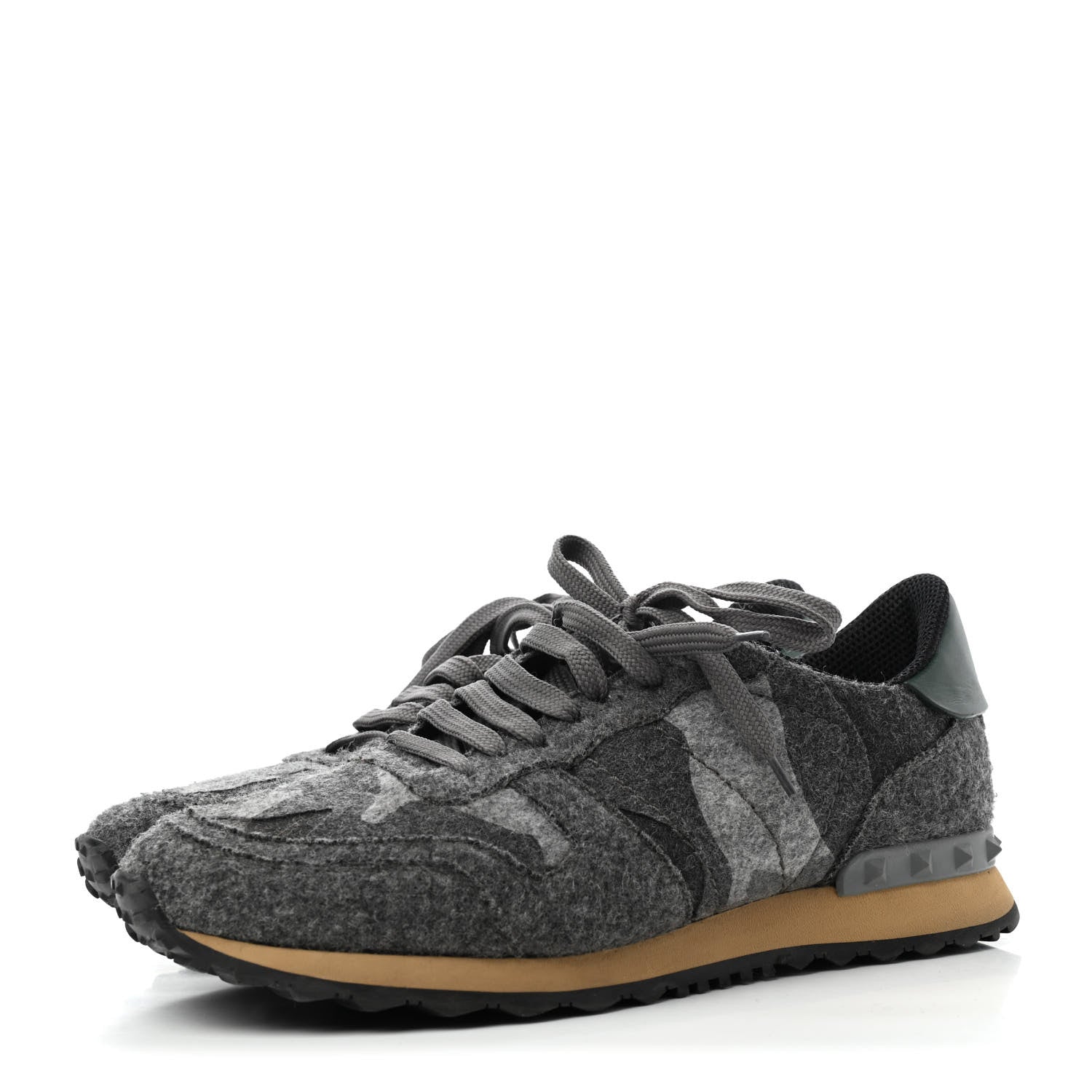 Valentino Garavani Felt Nappa Camouflage Mens Rockrunner Sneakers 41.5 Grey Green 3 of 4