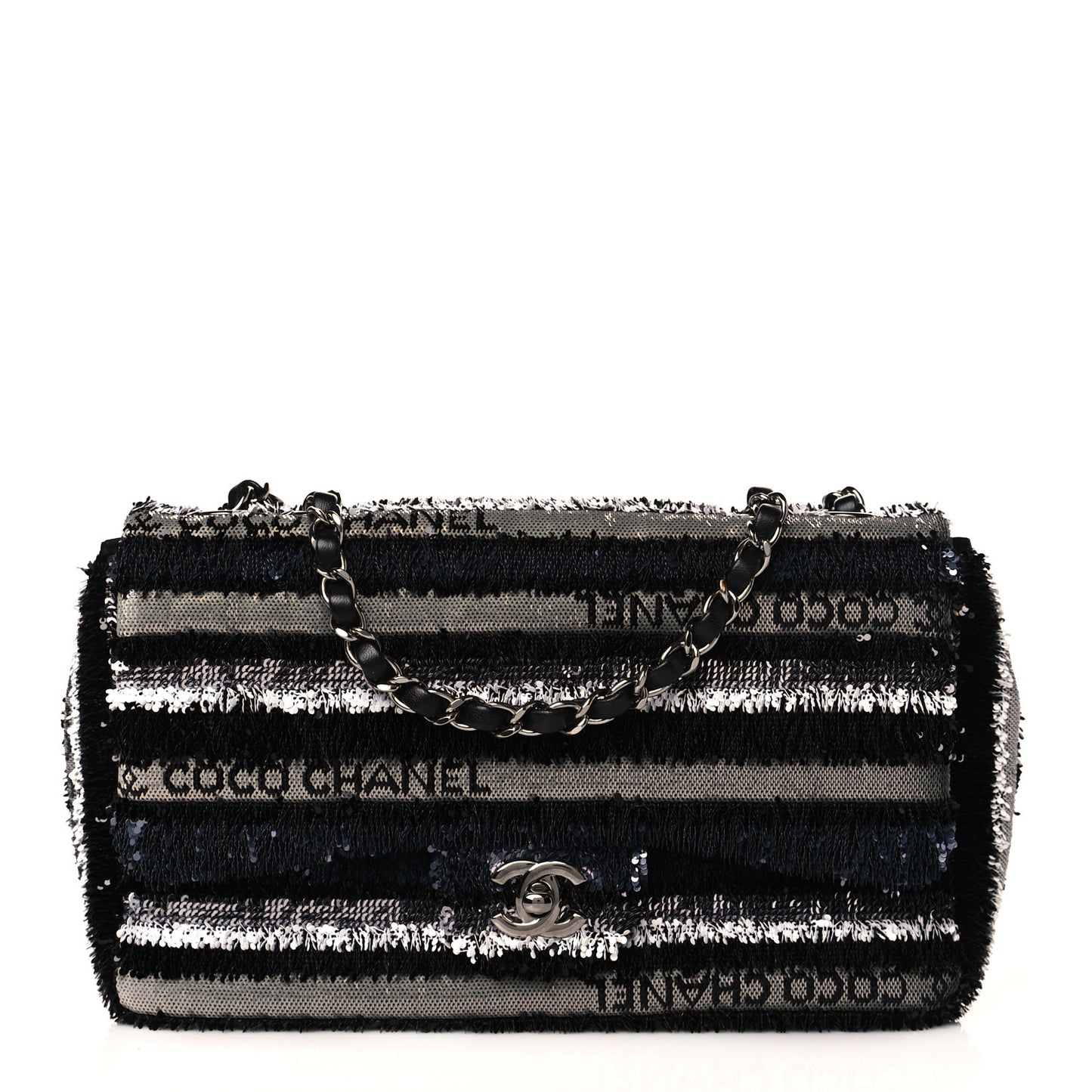 Sequin Logo Small Flap Black White
