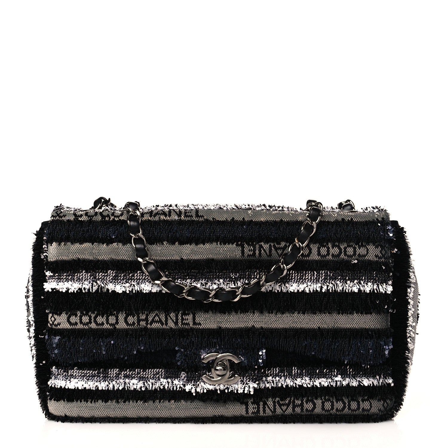 Chanel Sequin Logo Small Flap Black White 1 of 8