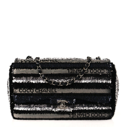 Chanel Sequin Logo Small Flap Black White 1 of 8
