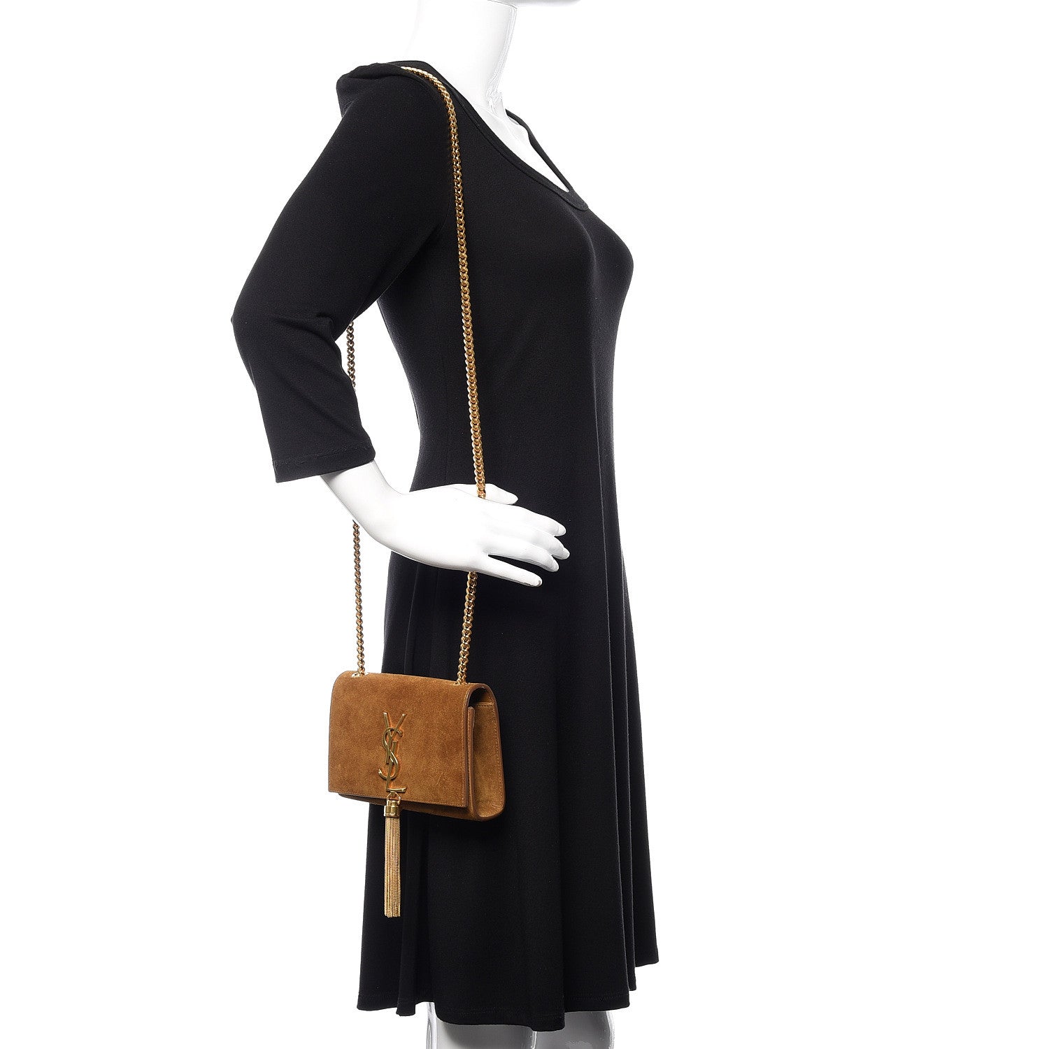 Saint Laurent Suede Small Classic Monogram Kate Tassel Satchel Light Ochre 2 of 13